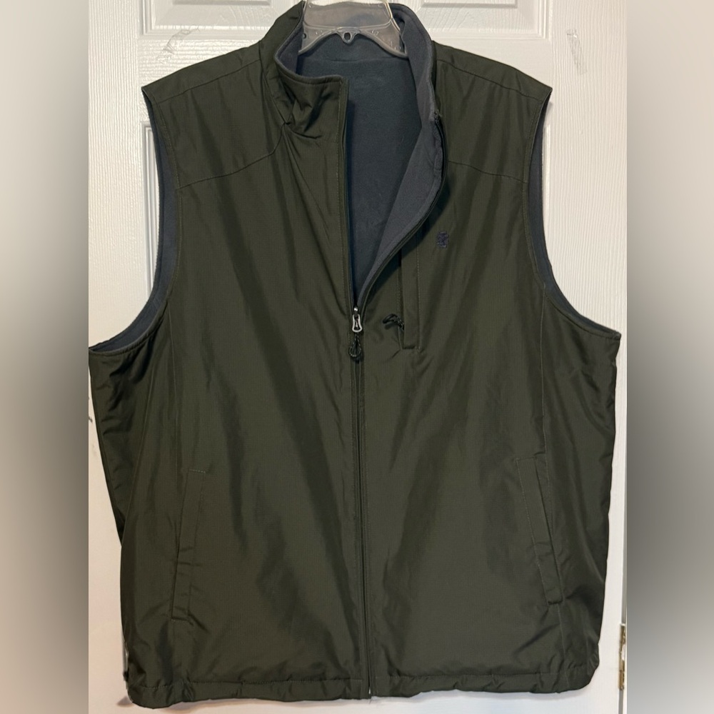 IZOD Reversible Fleece Lined Vest Olive Green Gray Full Zip Men’s XL